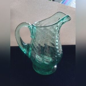 Vintage Studio Art Glass Pitcher Miniature Blown Glass 4" Tall 3.75" At Widest